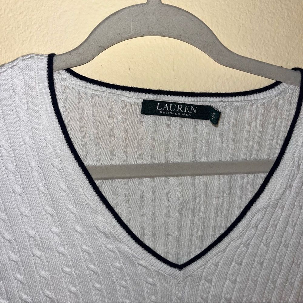 Ralph Lauren V-Neck Cable Knit Navy Edge Preppy Tennis Sweater Size XL - Picture 5 of 7